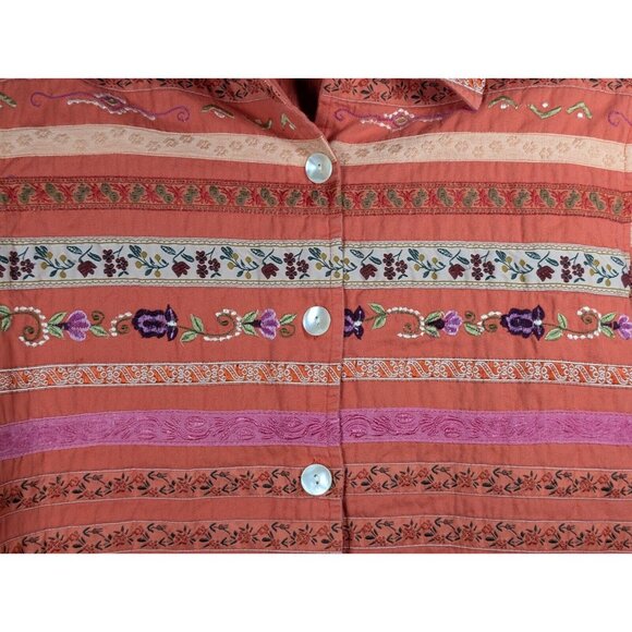 VTG TANTRUMS Women's Size Medium Jacket Blazer Striped Embroidered Shell Buttons - Picture 3 of 4